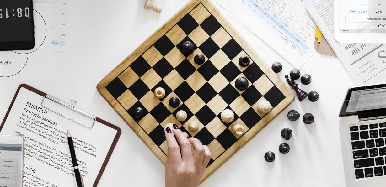 Business strategy, chess, visual insights outsource
